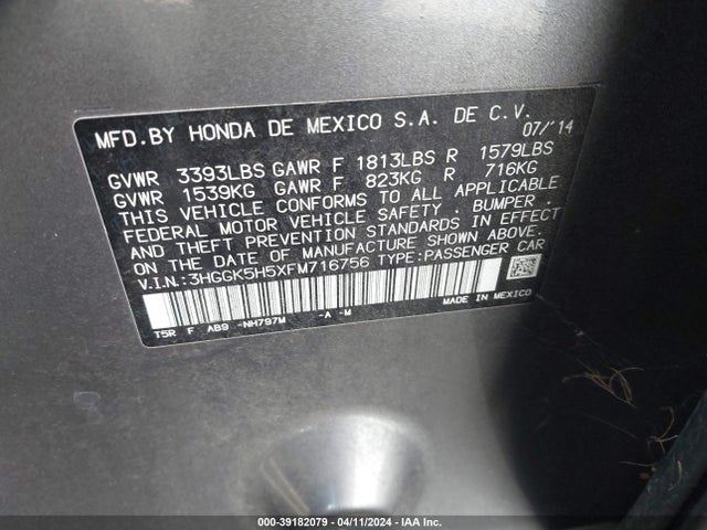 Honda FIT LX 2015 3HGGK5H5XFM716756 Image 9