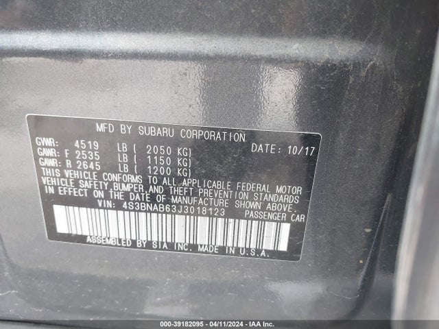 Subaru Legacy 2.5i 2018 4S3BNAB63J3018123 Image 9