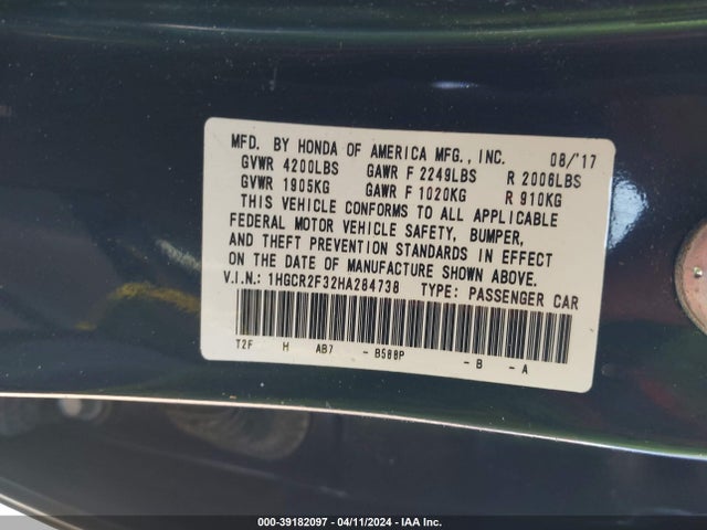 Honda ACCORD LX 2017 1HGCR2F32HA284738 Image 9