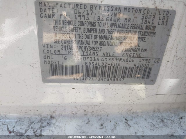 Nissan SENTRA SV 2017 3N1AB7AP0HY345357 Image 9