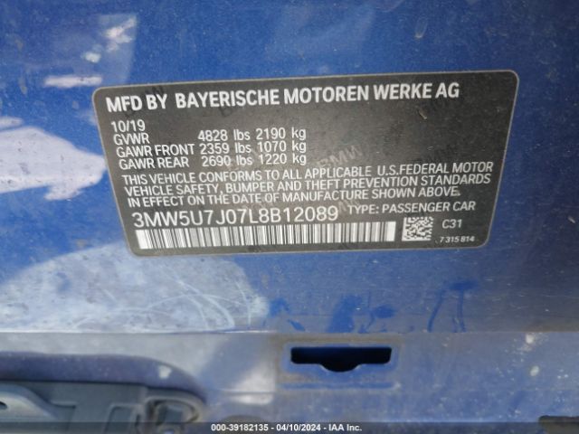 3MW5U7J07L8B12089 BMW 3 Series M340i