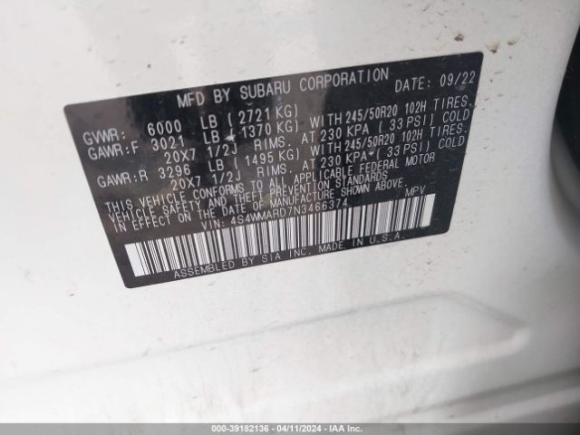 4S4WMARD7N3466374 Subaru Ascent Touring