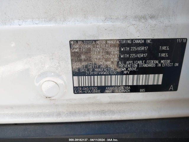 Toyota RAV4 LE 2019 2T3H1RFV4KW001030 Image 9