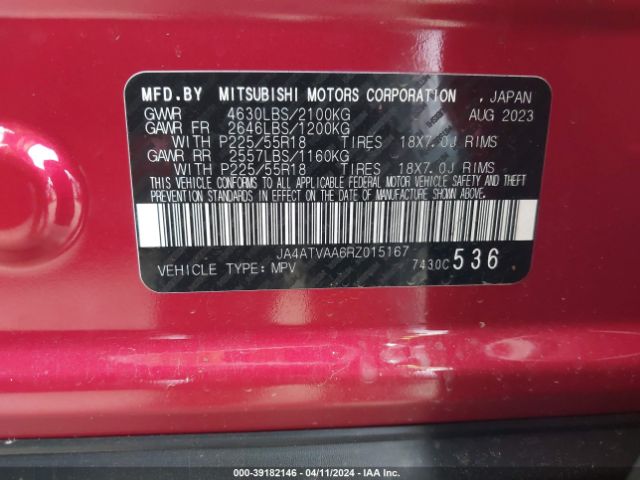 JA4ATVAA6RZ015167 Mitsubishi Eclipse Cross Le S-awc