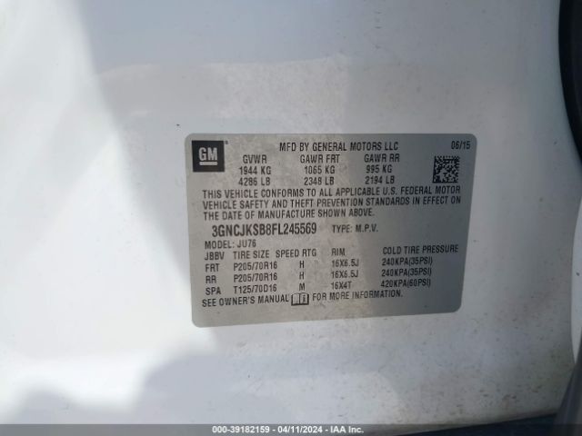 3GNCJKSB8FL245569 Chevrolet Trax 1ls