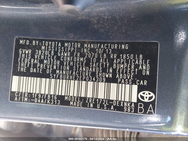 Toyota COROLLA LE 2014 5YFBURHE2EP034309 Image 9