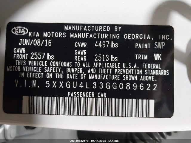 KIA OPTIMA EX 2016 5XXGU4L33GG089622 Image 9
