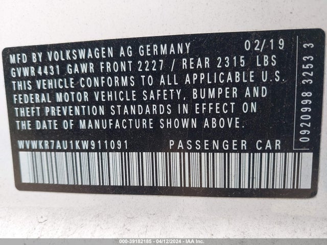 Volkswagen E-golf Se 2019 WVWKR7AU1KW911091 Image 9