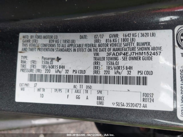 Ford FIESTA SE 2017 3FADP4EJ7HM152457 Image 9