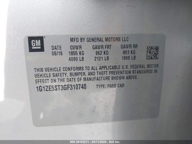 Chevrolet MALIBU 1LT 2016 1G1ZE5ST3GF310740 Image 9