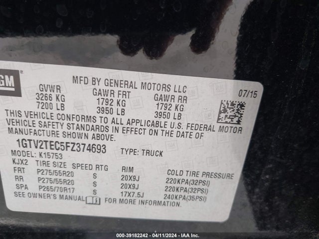 GMC SIERRA 1500 2015 1GTV2TEC5FZ374693 Image 9