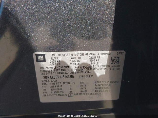 Chevrolet EQUINOX LT 2018 2GNAXJEV1J6141802 Image 9