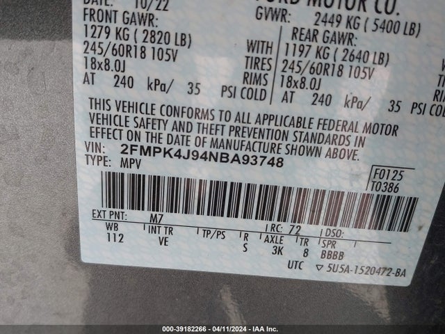 Ford EDGE SEL 2022 2FMPK4J94NBA93748 Image 9