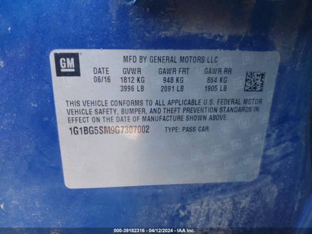 1G1BG5SM9G7307002 Chevrolet Cruze Premier Auto