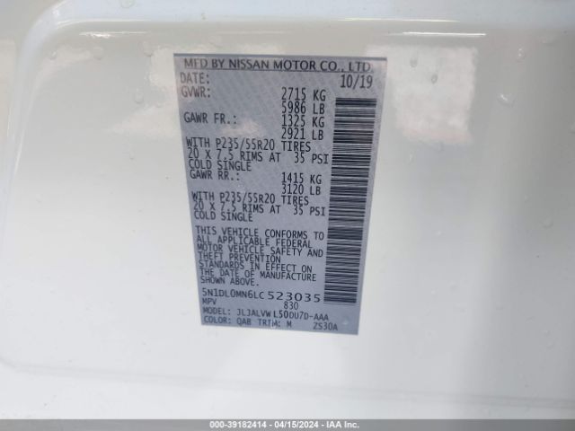 5N1DL0MN6LC523035 Infiniti QX60 LUXE