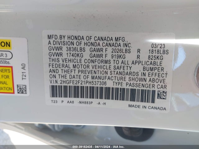 Honda Civic Lx 2023 2HGFE2F21PH537306 Image 9