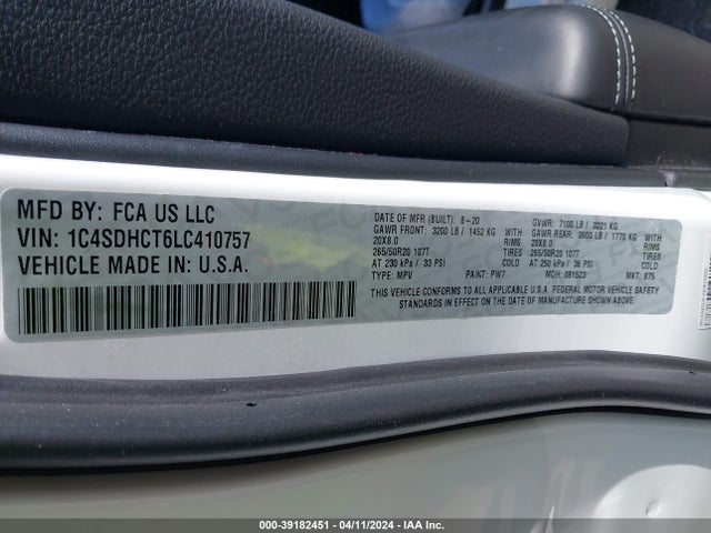 Dodge Durango R/t Rwd 2020 1C4SDHCT6LC410757 Image 9