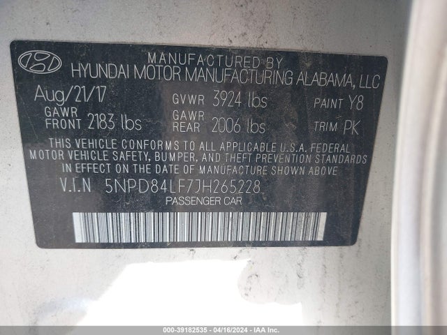 Hyundai ELANTRA SEL 2018 5NPD84LF7JH265228 Image 9