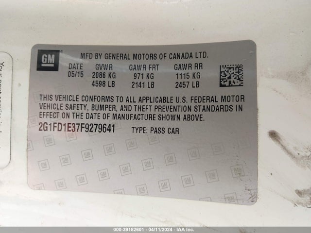 Chevrolet Camaro 1lt 2015 2G1FD1E37F9279641 Image 9