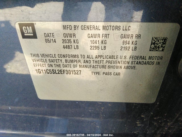 Chevrolet MALIBU 1LT 2014 1G11C5SL2EF301527 Image 9