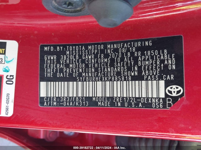 Toyota COROLLA LE 2019 5YFBURHEXKP885818 Image 9