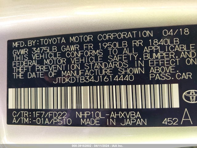 Toyota Prius C One 2018 JTDKDTB34J1614440 Image 9