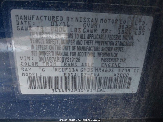 Nissan SENTRA SV 2016 3N1AB7AP0GY219126 Image 9