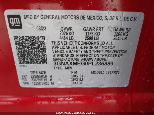 3GNAXMEG0PL236889 Chevrolet Equinox Fwd Rs