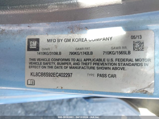 Chevrolet Spark Ls Auto 2014 KL8CB6S92EC402297 Image 9