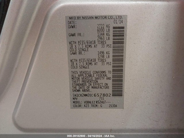 Nissan Pathfinder Hybrid Sv 2014 5N1CR2MM2EC657802 Image 9