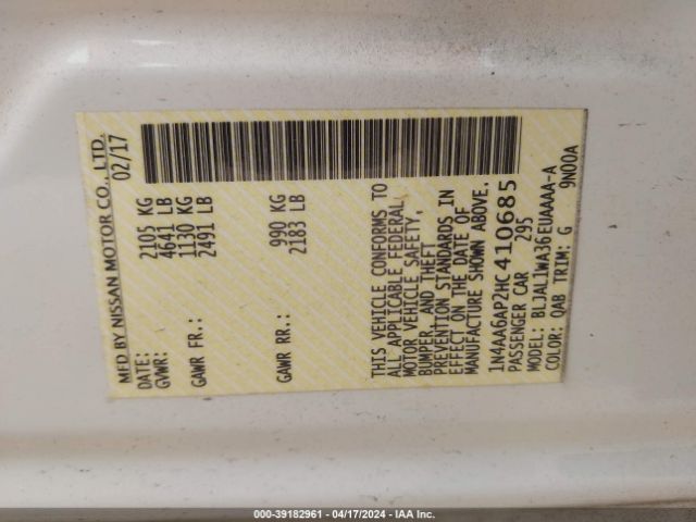 1N4AA6AP2HC410685 Nissan Maxima 3.5 Sr