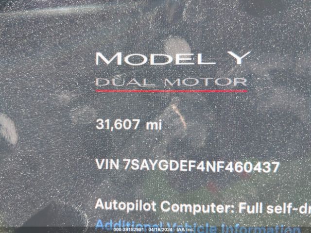 7SAYGDEF4NF460437 Tesla Model Y Performance Dual Motor All-wheel Drive