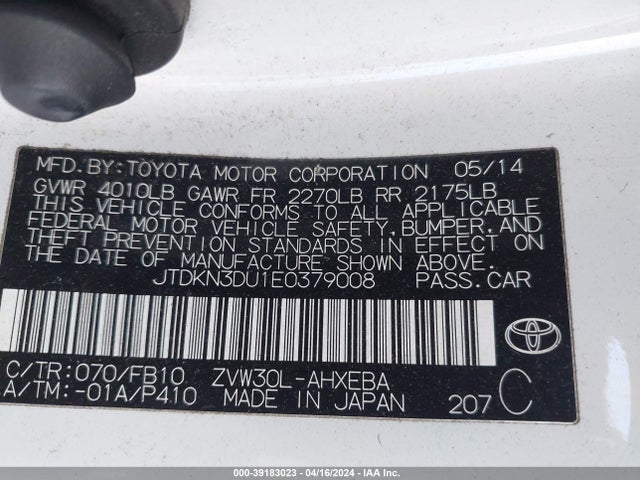 Toyota Prius Two 2014 JTDKN3DU1E0379008 Image 9