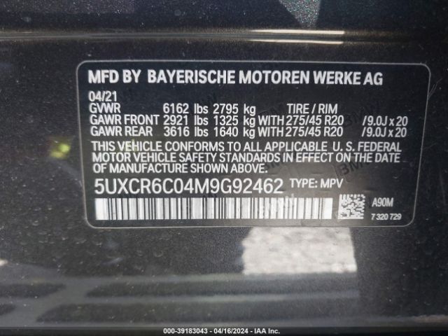 2021 BMW X5 5UXCR6C04M9G92462 Photo 8