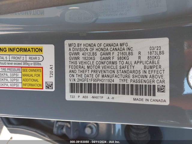 Honda Civic Touring 2023 2HGFE1F95PH311924 Image 9
