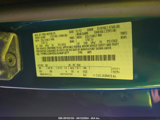 Ford ESCAPE SEL 2018 1FMCU9HD2JUA81277 Image 9