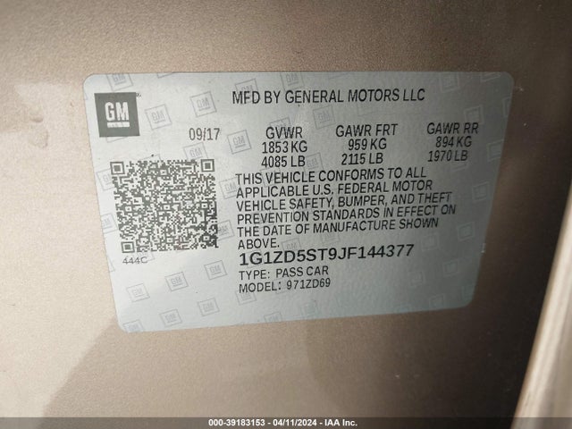 Chevrolet MALIBU LT 2018 1G1ZD5ST9JF144377 Image 9