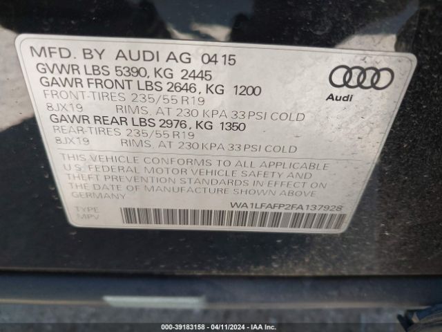 WA1LFAFP2FA137928 Audi Q5 2.0t Premium