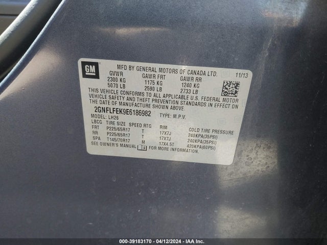 Chevrolet EQUINOX 1LT 2014 2GNFLFEK9E6186982 Image 9