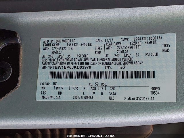 Ford F-150 Lariat 2018 1FTEW1EP6JKD03970 Image 9