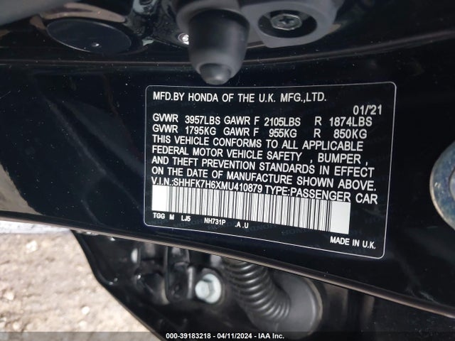 Honda CIVIC EX 2021 SHHFK7H6XMU410879 Image 9