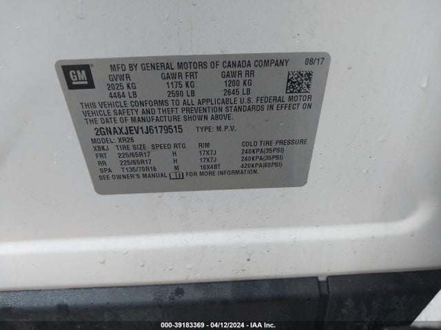 Chevrolet EQUINOX LT 2018 2GNAXJEV1J6179515 Image 9