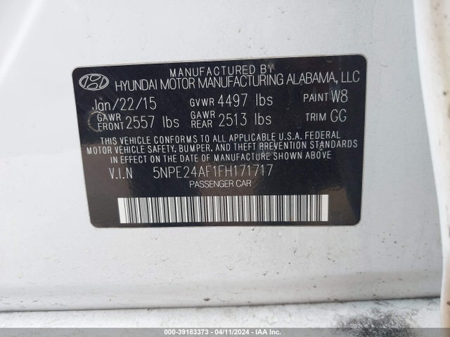 Hyundai SONATA SE 2015 5NPE24AF1FH171717 Image 9