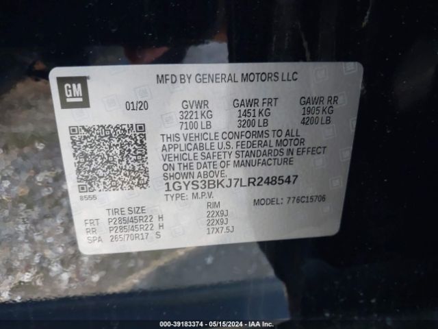 1GYS3BKJ7LR248547 Cadillac Escalade 2wd Luxury