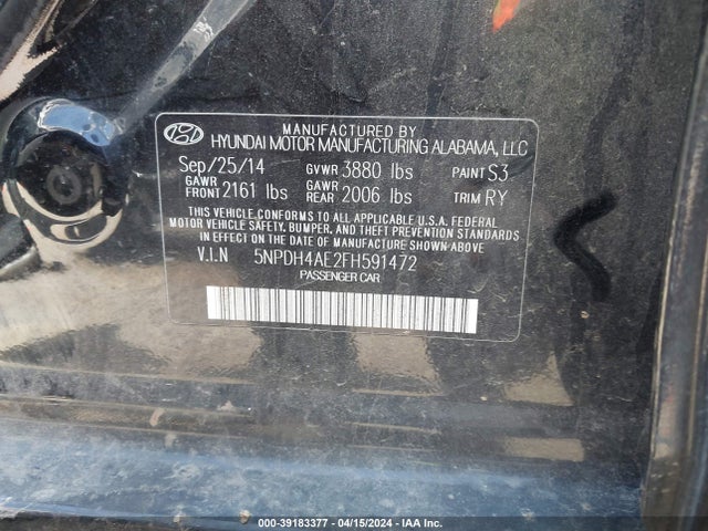 Hyundai Elantra Limited 2015 5NPDH4AE2FH591472 Image 9