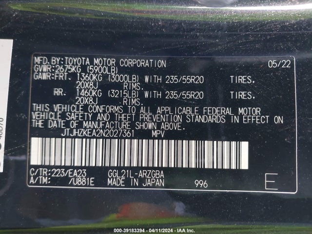 JTJHZKEA2N2027361 Lexus Rx 350l
