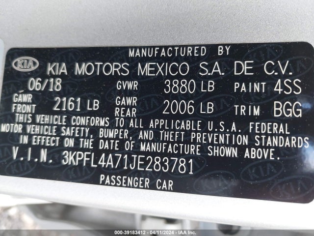 KIA FORTE LX 2018 3KPFL4A71JE283781 Image 9