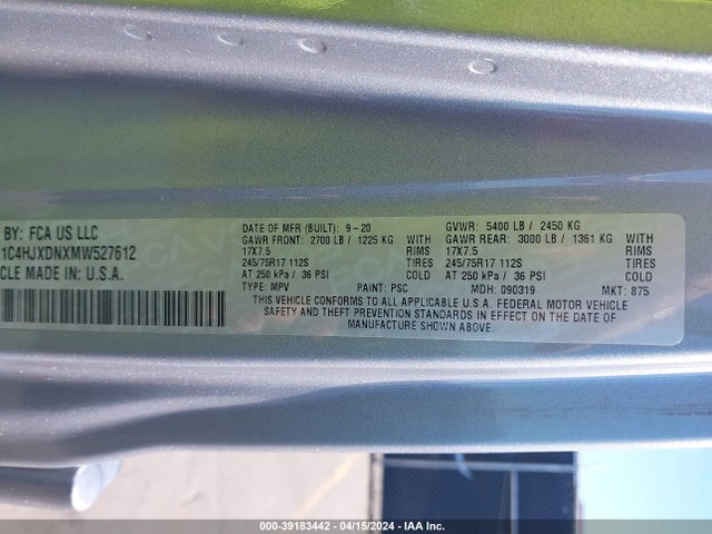 1C4HJXDNXMW527612 Jeep Wrangler Unlimited Sport S 4x4