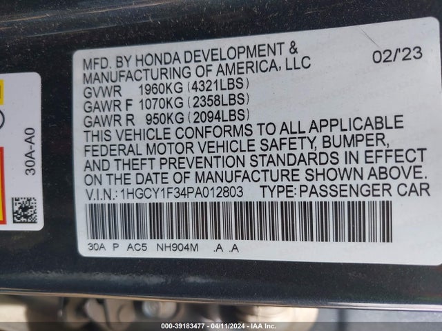 Honda ACCORD EX 2023 1HGCY1F34PA012803 Image 9