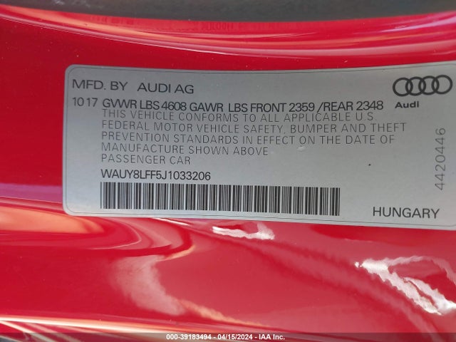Audi A3 2.0t Tech Premium 2018 WAUY8LFF5J1033206 Image 9